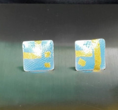 Vintage Cellia Braswell 99′ Square Shape Posh Pierced Earrings Blue Gold Women’s