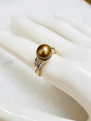 Vintage 14K Yellow Gold 9mm Cultured Pearl &.05 Tcw. Diamond Ladies Ring Sz 6