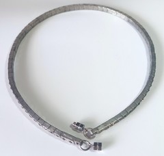 Vtg (Antique?) Silver-tone Clear Rhinestone Rigid Tennis-style Necklace 16″