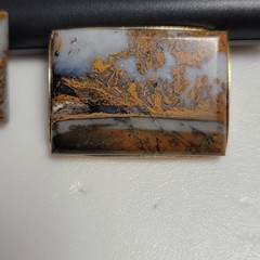 Vintage 1940’s Priday Plume Agate Brooch and Screback Earing Set Gold Tone Rare