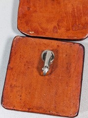 Vintage Unique Brown Leather Wrapped Wood Look Square Large Clip Earrings
