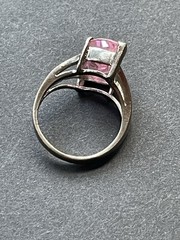 Vintage Sterling Silver 925 Ring Pink Faceted Glass size 5.5 signed KC