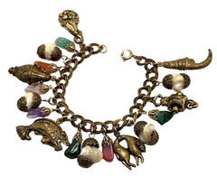 1950s MIRIAM HASKELL Unsigned Asian Charm Bracelet Semi Precious Stones 7.25″