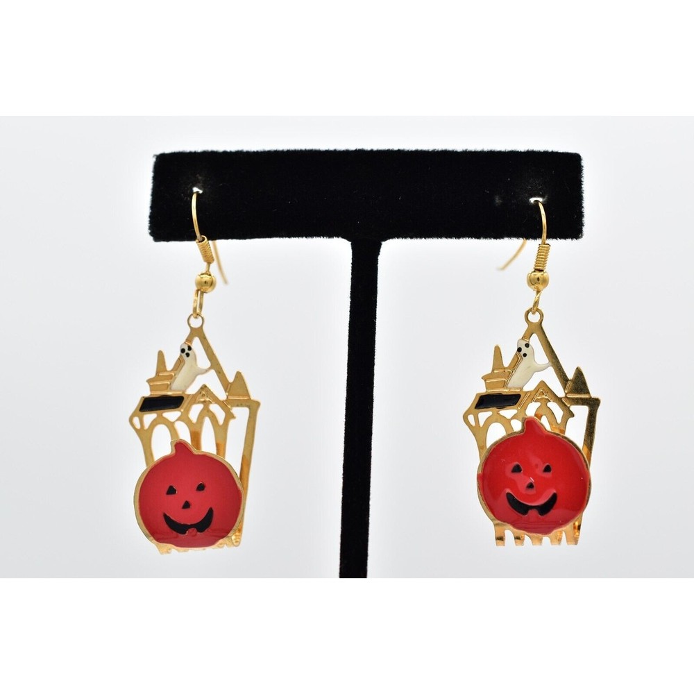 Vintage Spider Halloween Earrings Haunted House Ghost Pumpkin NOS 1990s BinA18