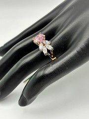 Vintage 1980s Yellow Gold Over Silver Pink Topaz Cubic Zirconia Cocktail Ring.