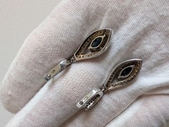 Vintage Sterling Silver London Blue Topaz and Crystal Dangle Earrings