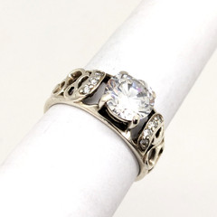 Vintage Elegant RING Silver 925 with Bright Stone -size: 8.75US (18.5mm)| UA #56