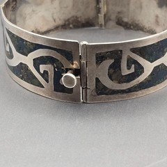 Vintage Taxco Sterling Silver Turquoise Inlay Bracelet 7″ Eagle 3 Signed AMD 30g