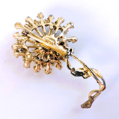 Vintage Mid-Century Aurora Borealis Rhinestone & Faux Pearl Flower Brooch