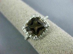 ESTATE 2.30CT DIAMOND & AAA SMOKY TOPAZ 14K WHITE GOLD 3D CUSHION HALO FUN RING