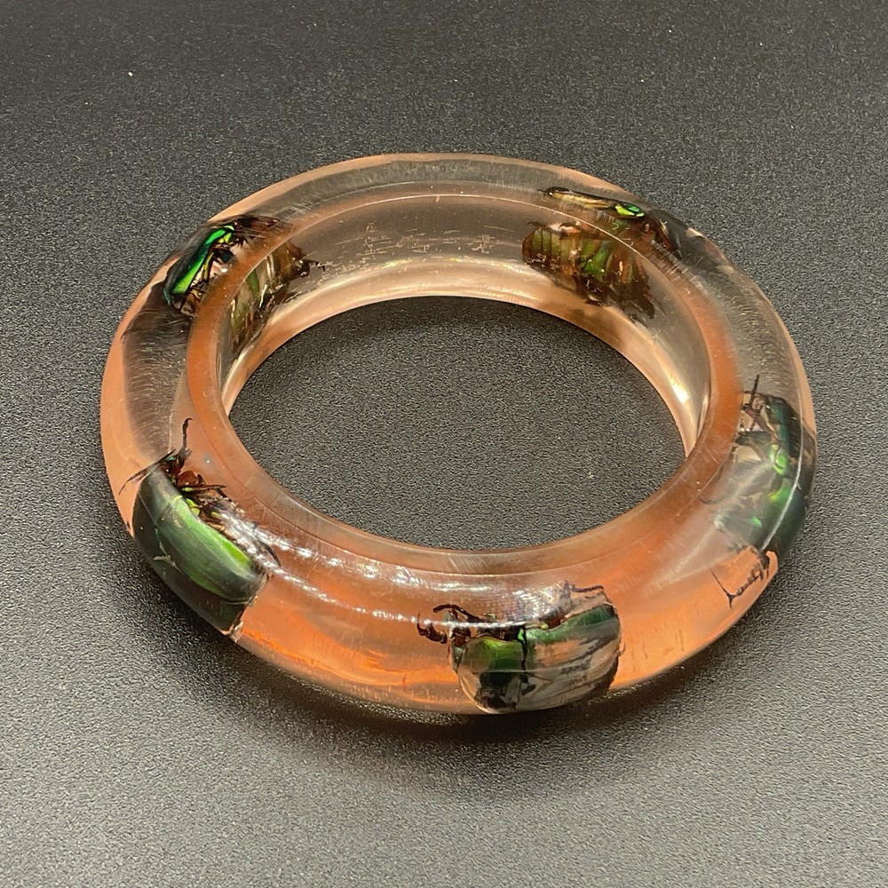Clear Soft Pink Vtg Beetle Bracelet Translucent Resin,,1960s, NOS(#3) Sm/Med