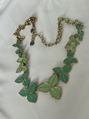 Gold and Green Enamel Shamrock Necklace By Tre Vero.