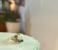 vintage Art Deco ring sterling Silver 925 Uncas rectangular agate stone size 8.5