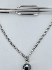 Tie Clip bar Miners Pick Axe & Shovel pave set Spinel silver tone