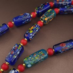 Vintage Venetian Midnight Mosaic Trade Glass Bead Necklace 24in 6.2–20.1mm