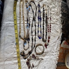 Vintage Jewelry Lot 5 Necklace 2 Bracelet Glass Plastic Stone Bone Metal NEW!