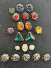 Vintage Costume Jewelry Button Lot Of 20 Yellow Red Blue Purple Green Gray White
