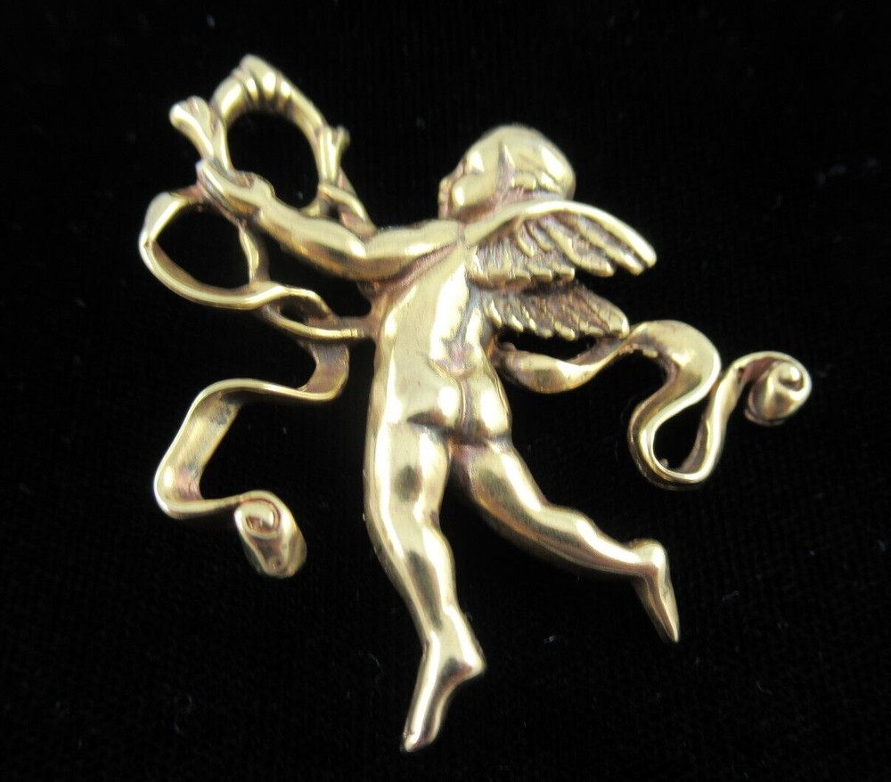 Signed MMA Vintage Gold Tone Cherub Brooch or Pendant Metropolitan Museum of Art