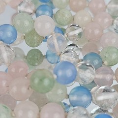 Pastel Gemstone Necklace Beaded Knotted Rose Quartz Jade Blue Glass 30in Vintage