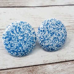 Vintage Earrings For Pierced Ears Blue & White Circle