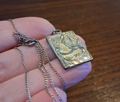 Antique Sterling Art Nouveau Madonna Pendant With Chain 18″ 5g See Pics/Descript