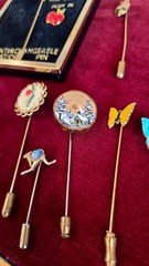 Lot of 24 Vintage Stick Pins ~ Butterfly Dogwood Bird Kangaroo ~ Some cases too
