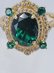 JTV Designer BBJ Gold over Sterling 925 Green Cubic Zirconia Ring Size 5
