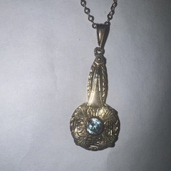 AMCO Aquamarine Filigree Pendant 14 1-20 Karat Gold Necklace Vintage Jewelry