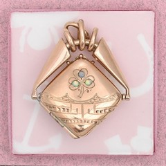 Antique Victorian Clover Fire Opal Spinner Rose Gold Filled Pendant Locket