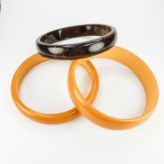Set of 3 Two Butterscotch Yellow and One Brown Swirled Bakelite Bangle Bracelets