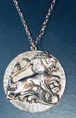 Silver Lion Leo Necklace Medallion Gothic Zodiac Pendant 30” Chain Cosplay Vtg