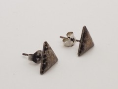 Vintage Silver Tone Post/ Stud Style Earrings 12mm Textured Triangle Geometrical