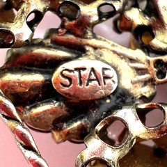 Vintage AUSTRIAN Pink and Red HEART BROOCH – Star – Carved AB Stones – 2 inches