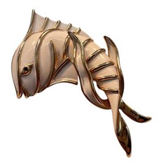 Vtg Crown Trifari Fish Seaweed Brooch Withe Enamel Gold Trifarium 1955-1969 SB