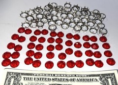 50 Lot Vintage Red Plastic JEWEL with metal rim for material stud foe rhinestone