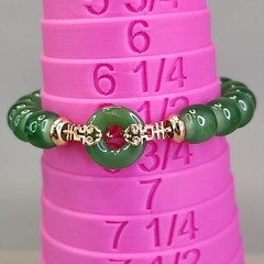 Glass Beaded Stretch Bracelet Green Faux Jade Asian Gold Tone 6.5″