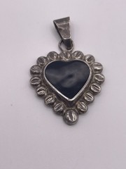 Vintage Sterling Silver Black Onyx Heart Pendant Southwestern Style Signed
