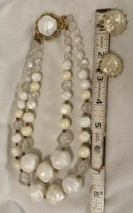 Vintage 2 Strand Glamorous Large Baroque Pearls Necklace & Clip Earrings Set