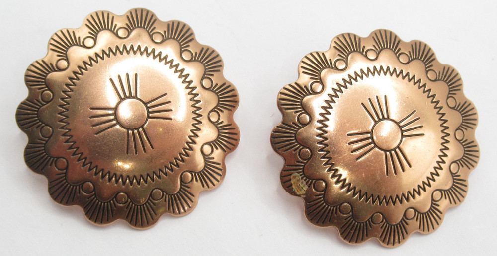 Copper Southwestern Style Round Pierced Earrings Vintage