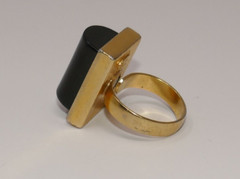 Lanvin Paris Gold Tone and Black Geometric Adjustable Cocktail Ring Size 8 RARE