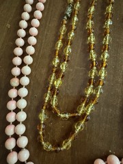 VINTAGE JEWELRY LOT Of 8 Very Long Beaded Necklaces, Glass Metal Plastic 46”-60”