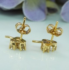 Antique Old European Diamond 3-Leaf Clover Stud Earrings 14K Gold Petite