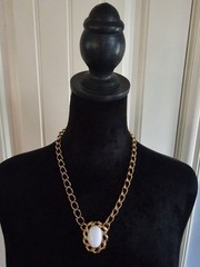 Vintage Monet White Cabochon Chunky Link Chain Necklace Classic Career