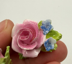 Pink Ceramic Rose Flower Floral Earrings Screw Back Made in England Vintage