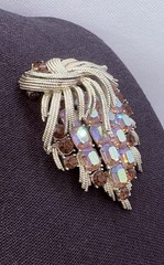 Vintage Francois By Coro Brooch AB And Amber Rhinestones Draped Gold Tone 3”