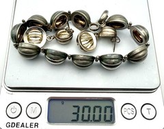 Vintage Italy 925 Sterling Silver Orb Bracelet Earrings Set Ribbed Modernist 30g