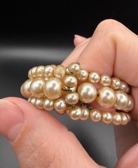 Vintage Multi Strand Faux Pearl Coil Bracelet Champagne Cream Unsigned MCM