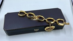 RARE Vintage Juicy Couture Large Link Crystal Crown Heart Charm Bracelet W/ Box