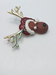 Vintage Reindeer Santa Hat Glitter Enamel Retro Christmas Pin Brooch Danecraft