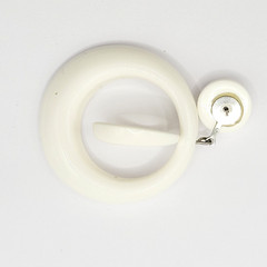 White Double Hoop Reticulating Center Flat Back Pierced Style Vintage Earrings
